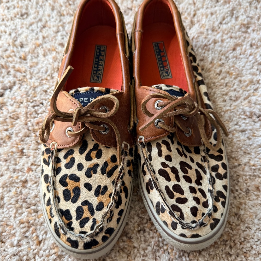 Sperry Leopard Haircalf Boat Shoes - Brown & Cream